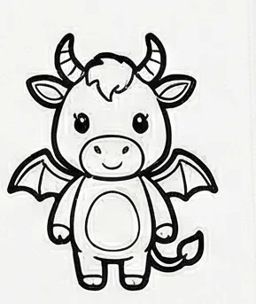 a drawing of a cow with horns and horns.webp